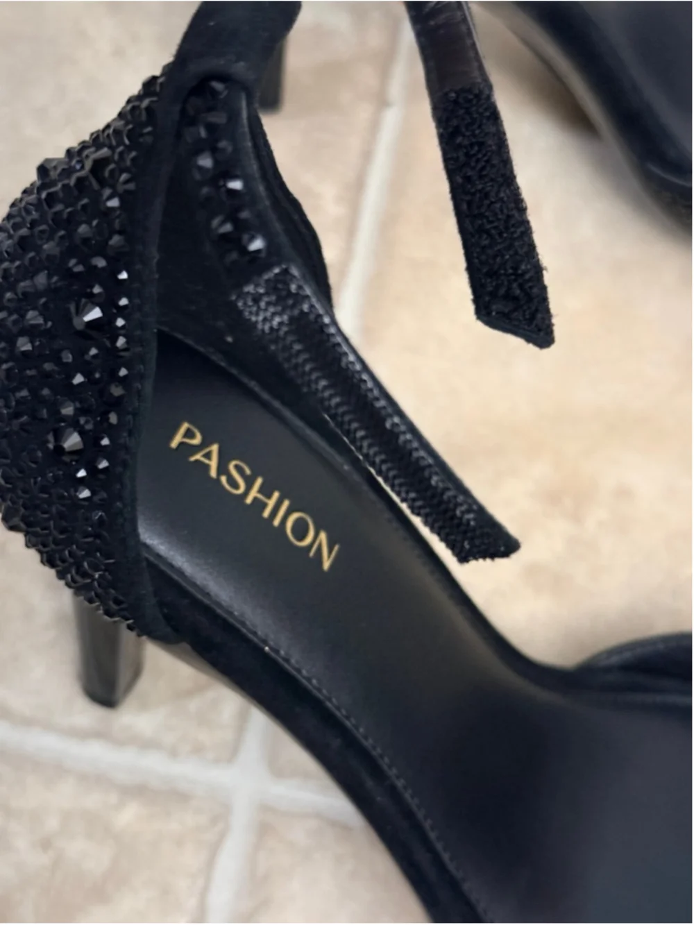Pashion Footwear Convertible Heels D’Orsay Mixed Coal Rhinestone 4 inch Stiletto